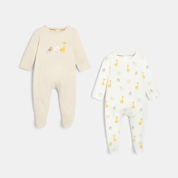 Baby boy's white jersey animal sleepsuit (set of 2)
