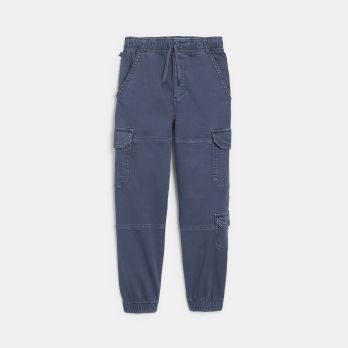 Boy's blue washed canvas cargo trousers