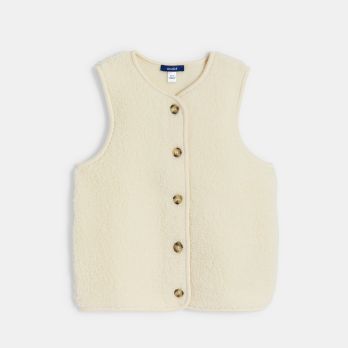 Girl's ecru fleece sleeveless jacket