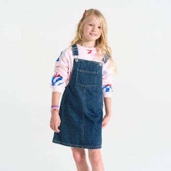 Girl's blue raw denim dungaree dress