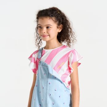 Girl's pink striped short-sleeve T-shirt