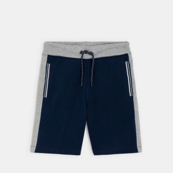 Boy's navy blue Bermuda shorts in brushed cotton