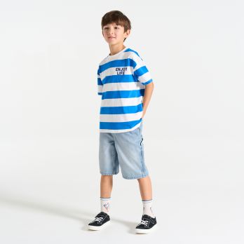 Boy's relaxed light blue denim faded Bermuda shorts