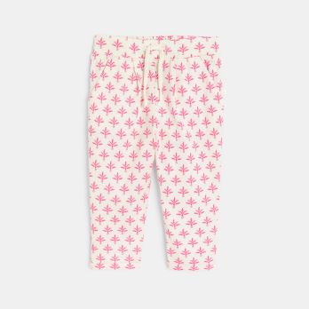 Baby girl's pink palm tree jersey cotton trousers