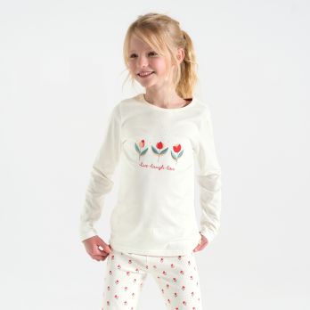 Girl's white printed jersey 2-piece pyjamas