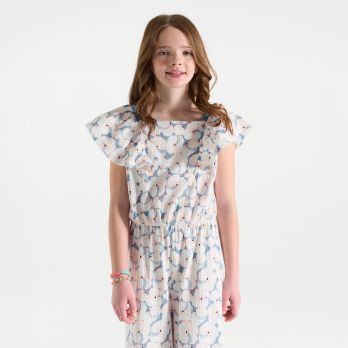 Girl's sky blue printed jumpsuit