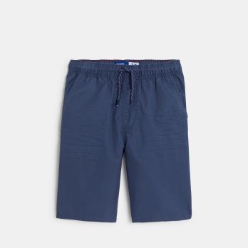 Boy's slim-fit plain canvas Bermuda shorts