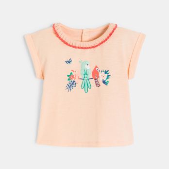 Baby girl's orange bird patch ruffled collar t-shirt