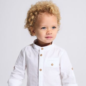 Baby boy's white patterned Henley neck cotton shirt