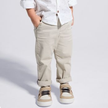 Baby boy's elegant beige textured cotton trousers