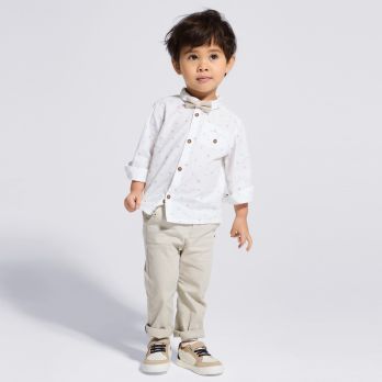 Baby boy's long sleeve roll-up white printed shirt
