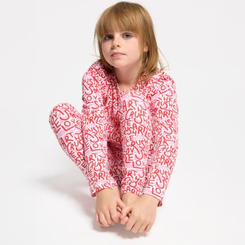 Girl's pink printed jersey 2-piece pyjamas
