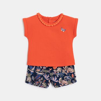 Baby girl's orange printed jersey t-shirt and shorts