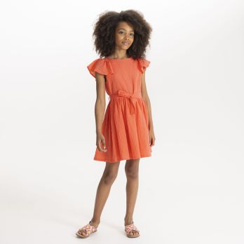 Girl's elegant orange dress with butterfly sleeves