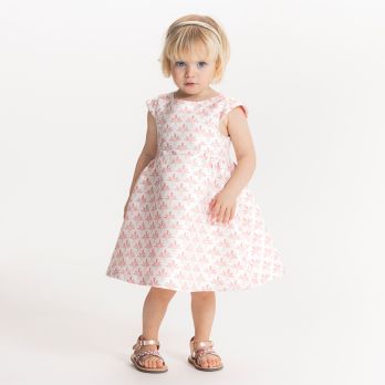 Baby girl's pink palm tree jacquard dress