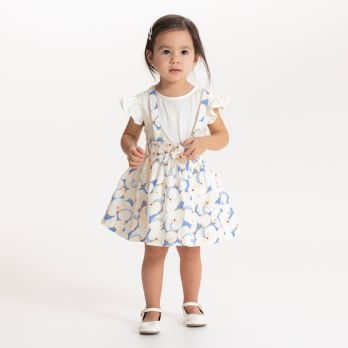 Baby girl's floral skirt with braces and white T-shirt