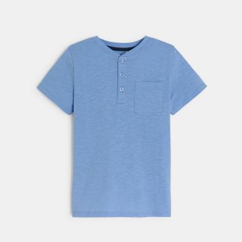 Boy's plain blue Henley-neck T-shirt