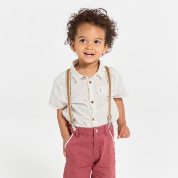 Baby boy's white short-sleeve printed shirt.