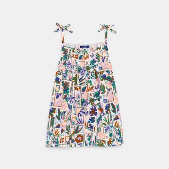Girl's multicoloured printed smocked vest top
