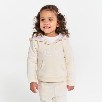 Baby girl's beige embroidered fleece hoodie