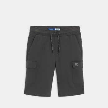 Boy's grey cargo Bermuda shorts in brushed cotton