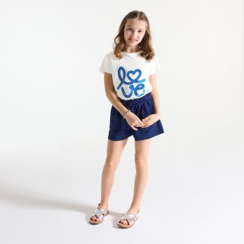 Girl's white short-sleeve love slogan T-shirt