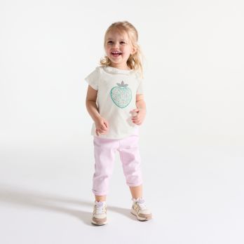 Baby girl's white ruffle neck T-shirt