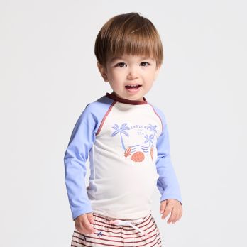 Baby boy's beige long-sleeve T-shirt with UV protection