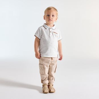 Baby boy's white piqué cotton printed polo shirt
