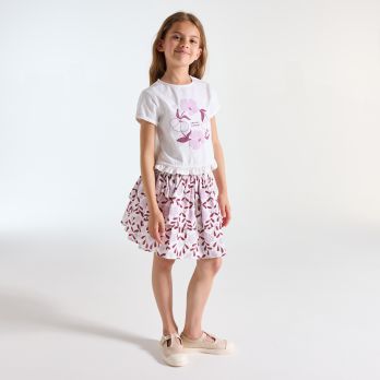 Girl's pink printed flared skirt