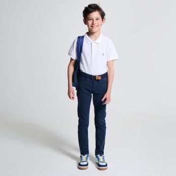 Plain slim-fit fabric trousers