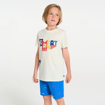 Boy's white slogan T-shirt with short sleeves