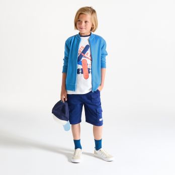 Boy's soft plain blue fleece baseball sweatshirt