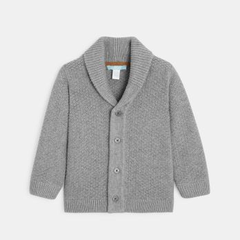 Organic cotton buttoned heathered knit cardigan