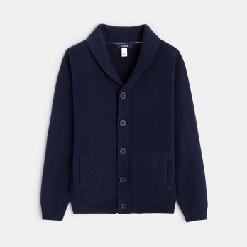 Boy's blue shawl-collar buttoned cardigan